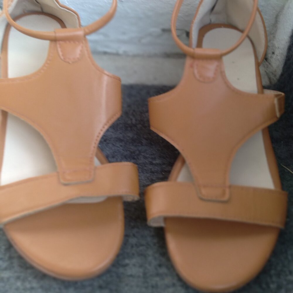 BRONZE OCHRE OPEN TOE SANDALS SHOES ZIP CLOSURE 2" HEEL SIZE 7.5